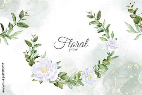 Beautiful Watercolor Floral Background Design with Hand Drawn Peony and Leaves