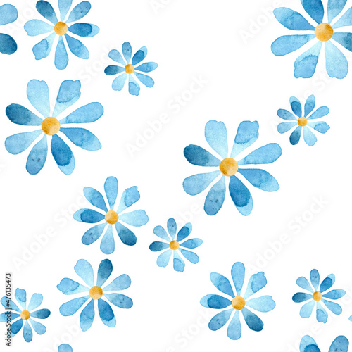  Abstract flowers. Seamless pattern. Watercolor illustration.