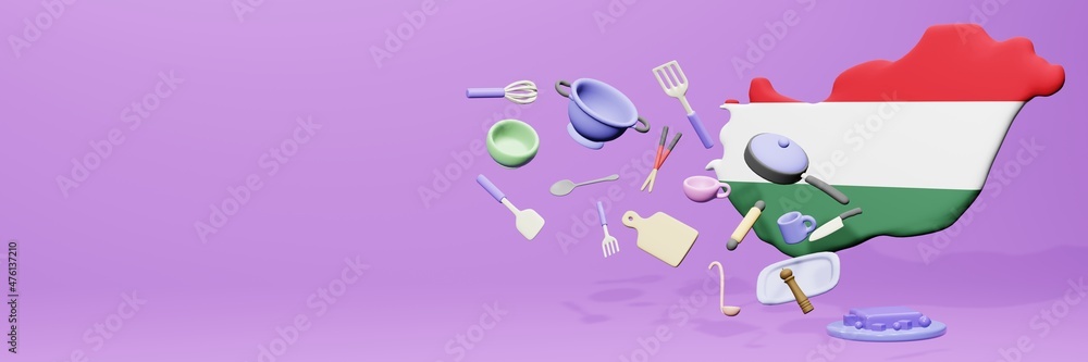 3d rendering of kitchen utensils usage in Hungary for data display