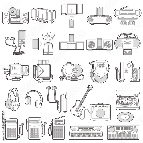 様々な電化製品のイラスト / 音楽関連の電化製品