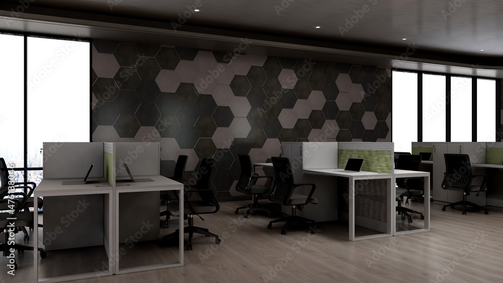 office area with blank wall 3d design interior office area with blank wall 3d design interior