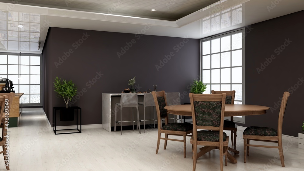 Fototapeta premium luxury restaurant 3d design interior for wall mockup
