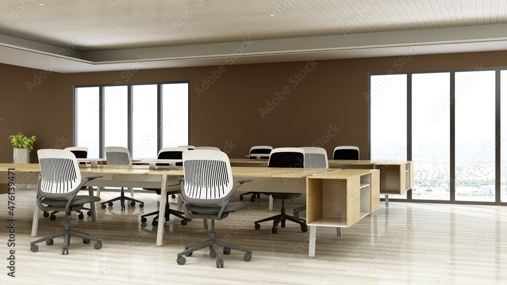 Fototapeta premium office workspace area with blank wall 3d design interior