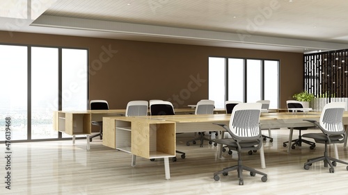 office workspace area with blank wall 3d design interior