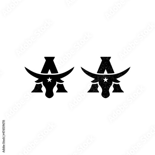 Longhorn logo icon design cow head initials A
