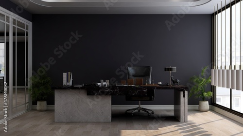 Fototapeta Naklejka Na Ścianę i Meble -  modern business office manager room with 3d design interior for company wall logo mockup