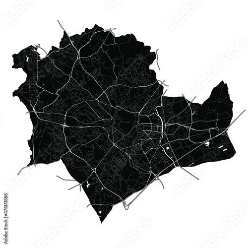 Montpellier, Hérault, France, France, Black and White high resolution vector map