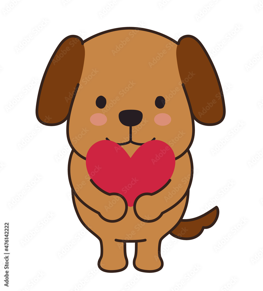 Dog with a love heart. Vector illustration isolated on a white background.