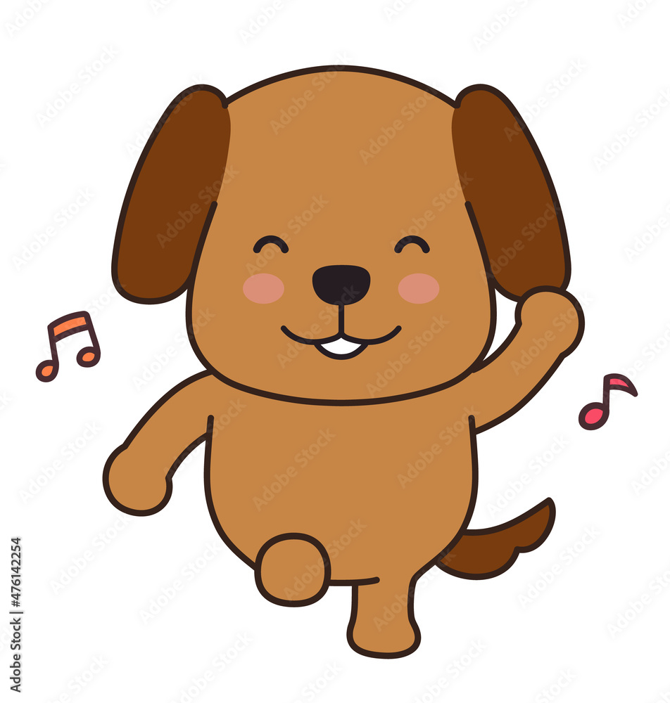 Dog dancing happily with musical notes. Vector illustration isolated on a white background. Dog dancing happily with musical notes. Vector illustration isolated on a white background.