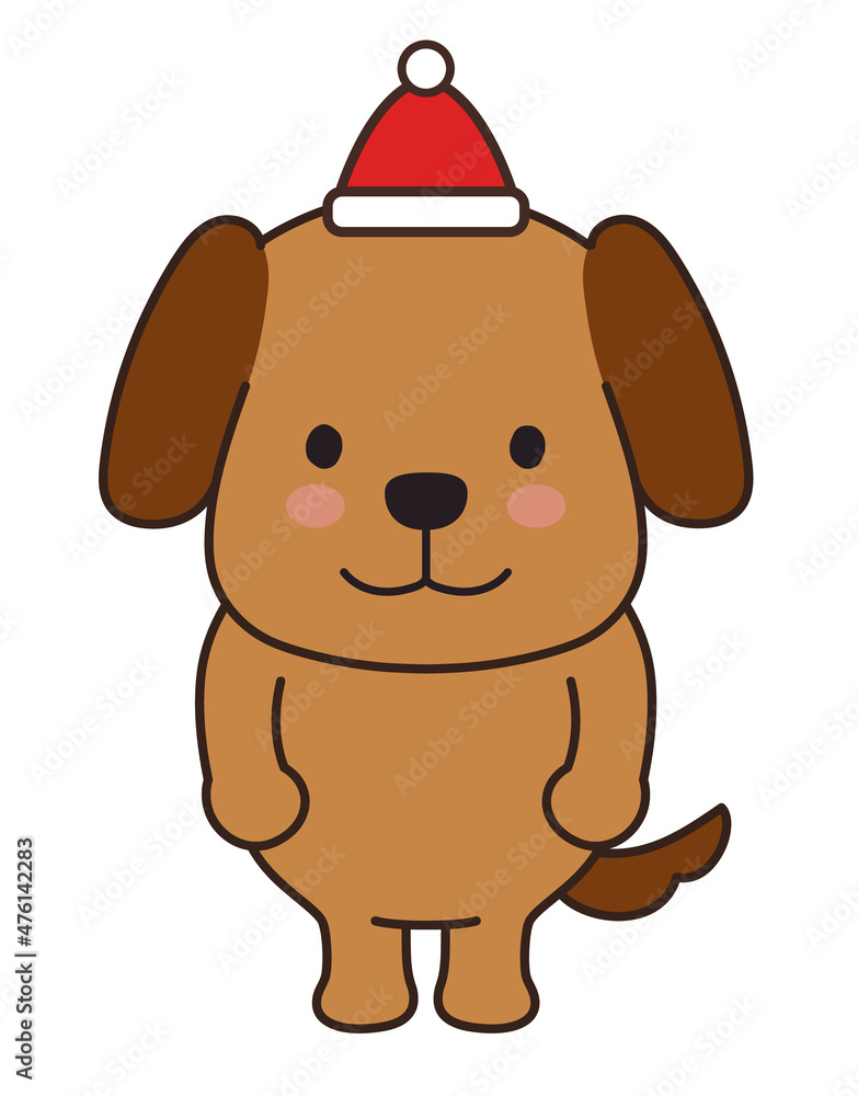 Dog wearing a Santa hat happily. Vector illustration isolated on a white background. Dog wearing a Santa hat happily. Vector illustration isolated on a white background.