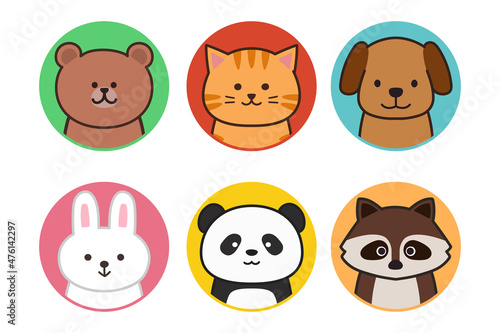 Set of animal icon for SNS profile. Vector illustration isolated on a white background.