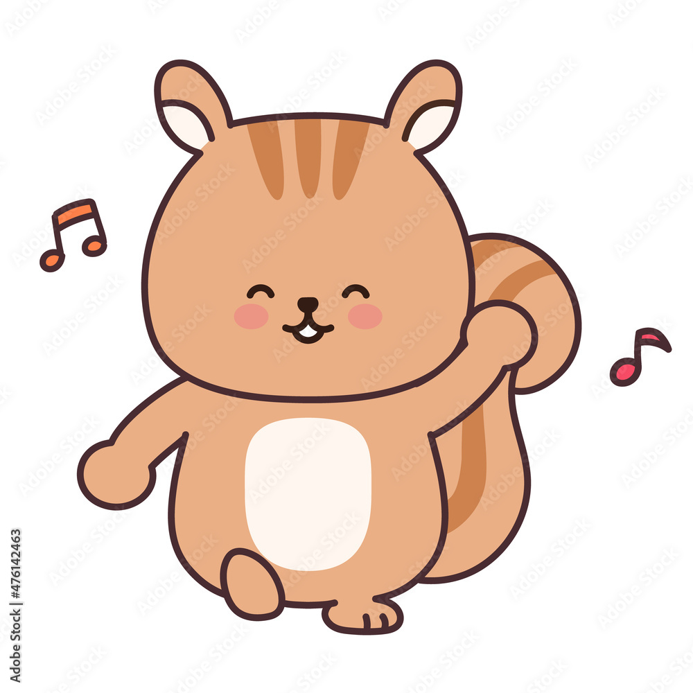 Squirrel dancing happily with musical notes. Vector illustration isolated on a white background. Squirrel dancing happily with musical notes. Vector illustration isolated on a white background.