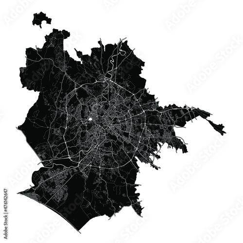 Rome, Italy, Black and White high resolution vector map