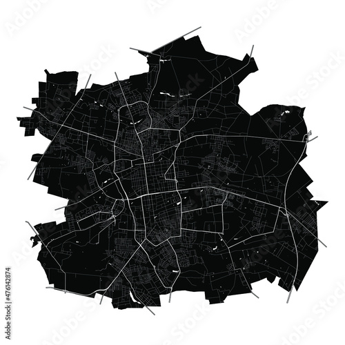 Łódź, Poland, Black and White high resolution vector map