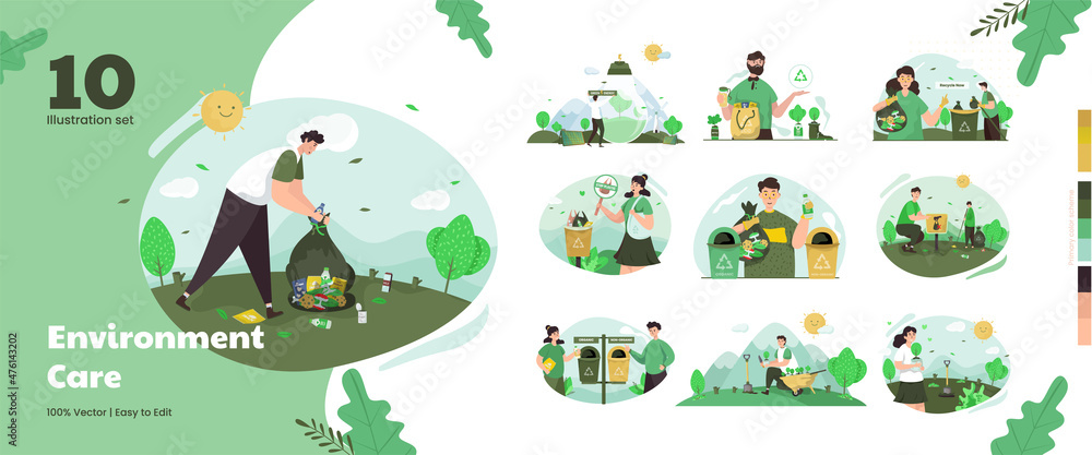 Fototapeta premium Environment care illustration collection set concept