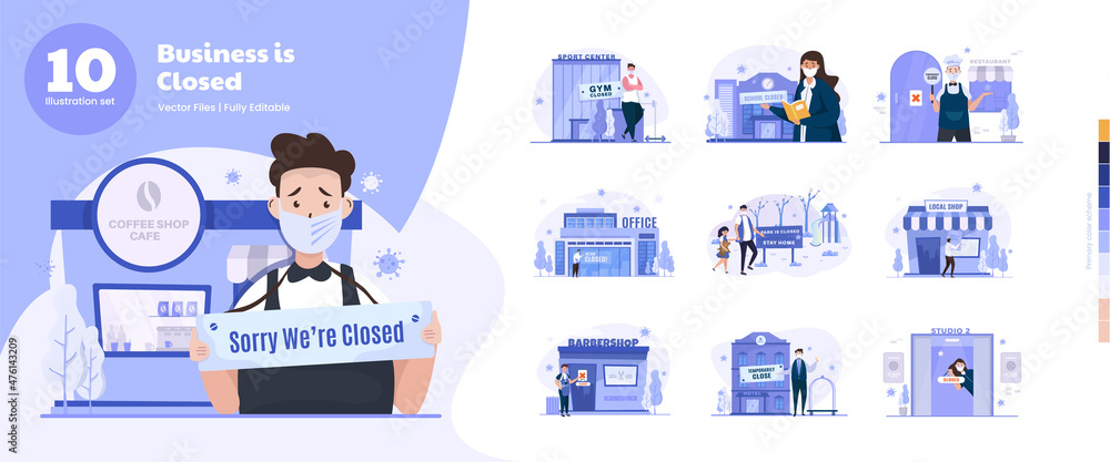 Business is closed illustration collection set