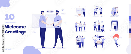 Welcome greetings illustration collection set