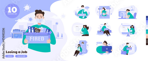 People unemployment or losing a job illustration collection set