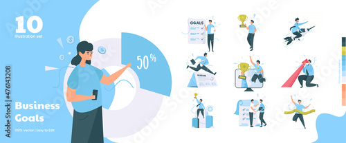 Business goals and achieving target illustration collection set