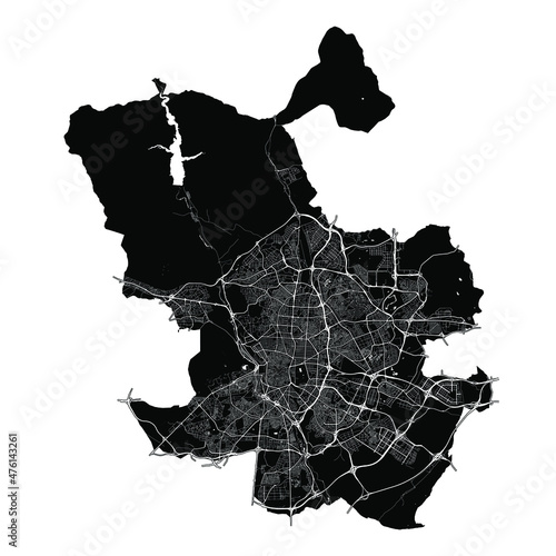 Madrid, Spain, Black and White high resolution vector map