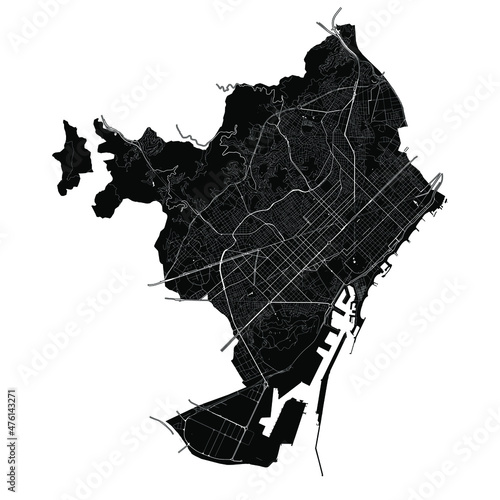 Barcelona, Spain, Black and White high resolution vector map