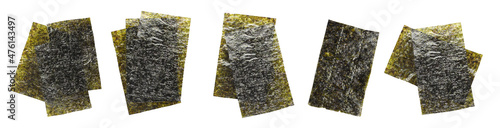 Set with nori sheets on white background, top view. Banner design