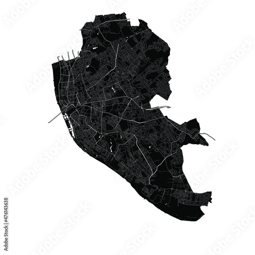 Liverpool, England, Black and White high resolution vector map