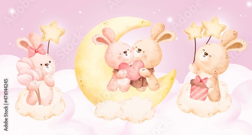 Dekoracja na wymiar  watercolor-cute-couple-bunny-rabbit-set