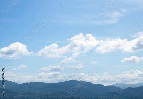 mountain scenery and white clouds in the vast sky