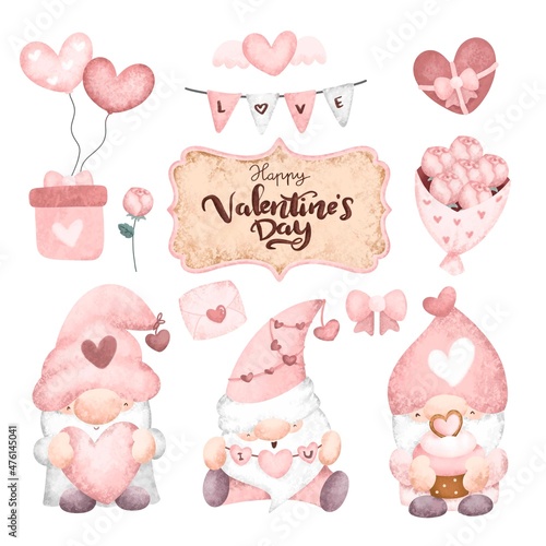 Set of valentine gnome and elements 