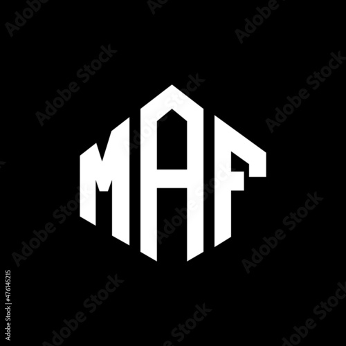 MAF letter logo design with polygon shape. MAF polygon and cube shape logo design. MAF hexagon vector logo template white and black colors. MAF monogram, business and real estate logo. photo