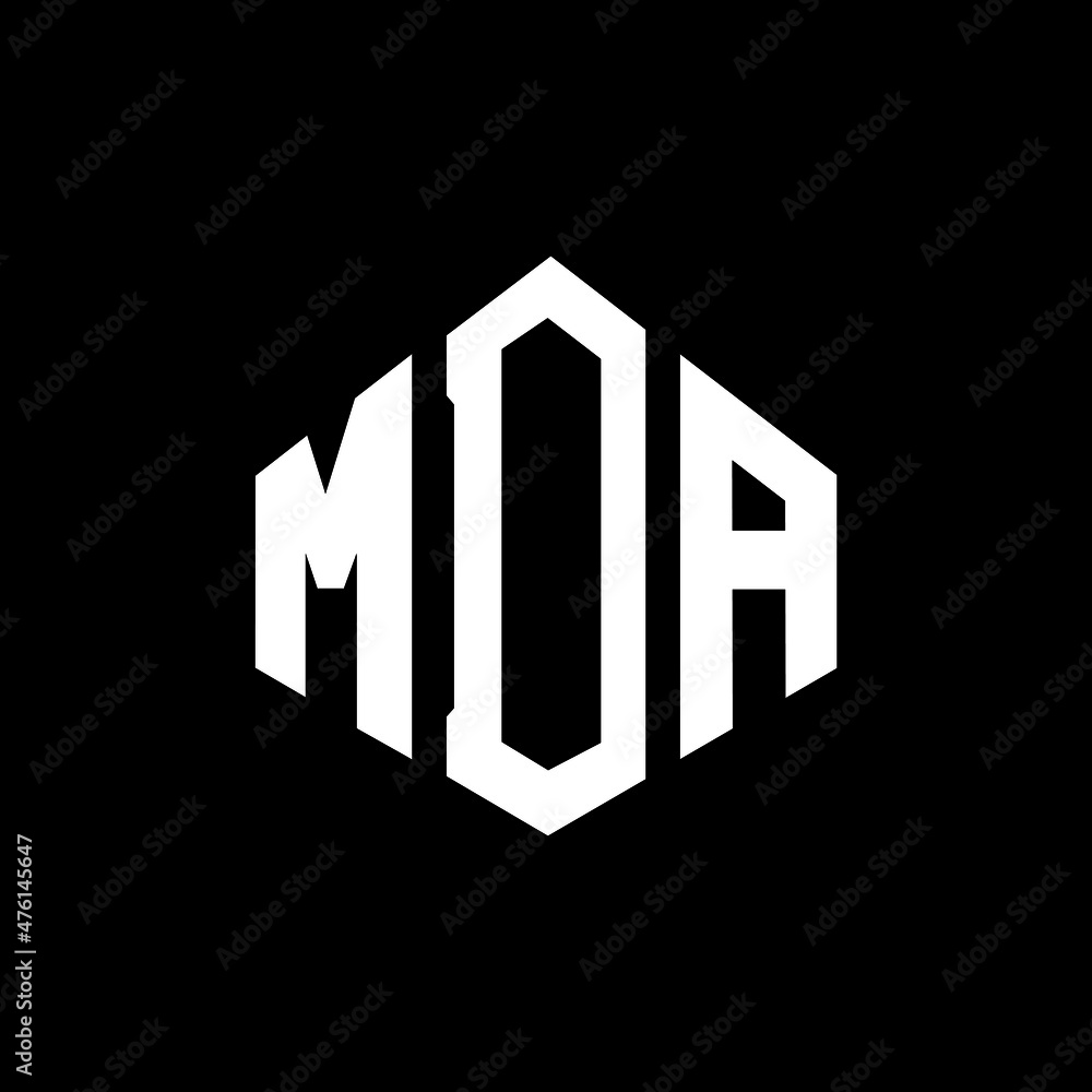 MDA letter logo design with polygon shape. MDA polygon and cube shape logo design. MDA hexagon vector logo template white and black colors. MDA monogram, business and real estate logo.