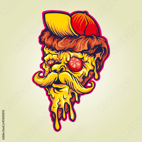 Delicious pizza slice zombie style Vector illustrations for your work Logo, mascot merchandise t-shirt, stickers and Label designs, poster, greeting cards advertising business company or brands.