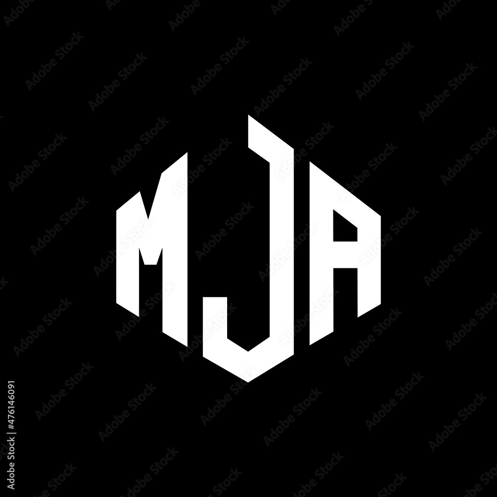 MJA letter logo design with polygon shape. MJA polygon and cube shape logo design. MJA hexagon vector logo template white and black colors. MJA monogram, business and real estate logo.