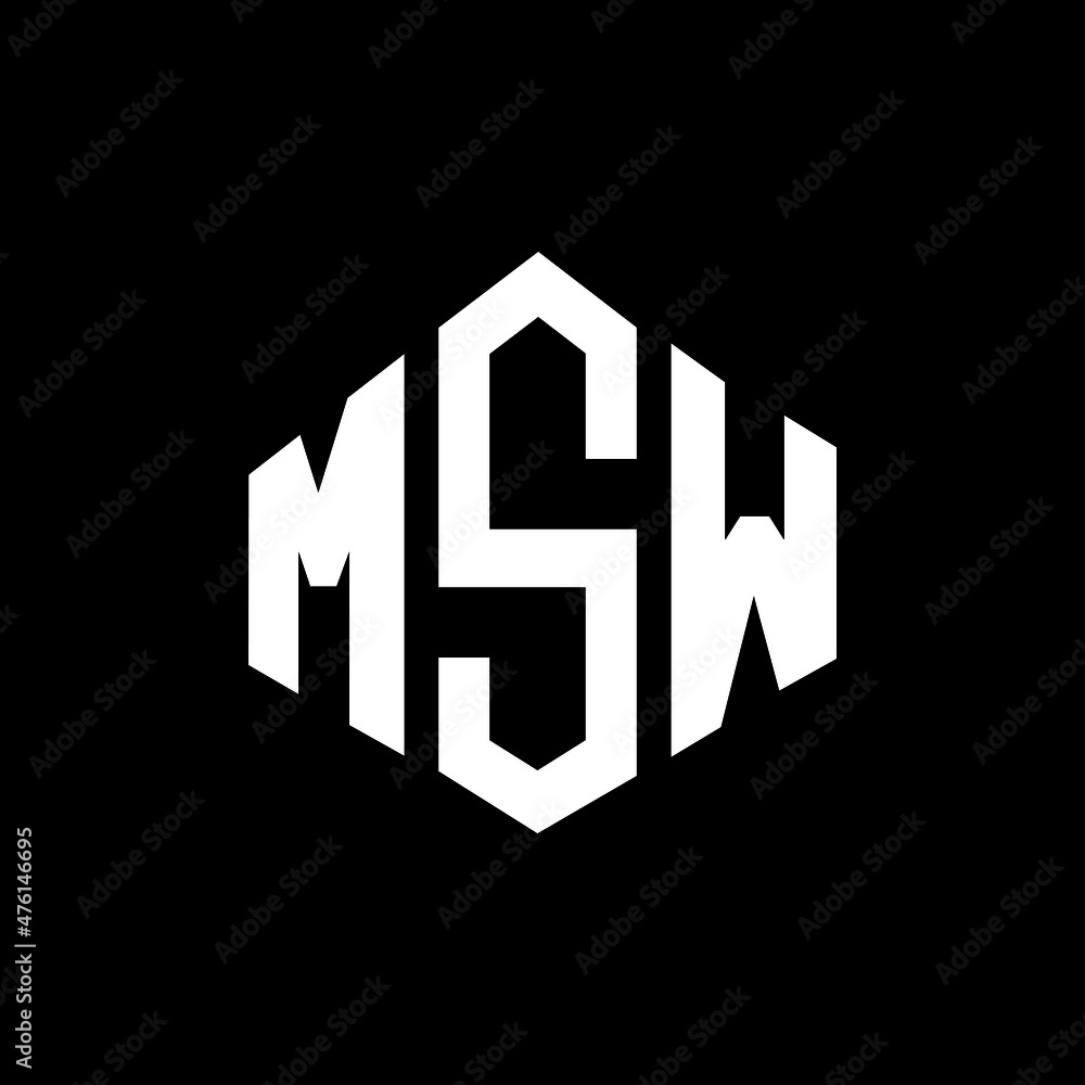 MSW letter logo design with polygon shape. MSW polygon and cube shape logo design. MSW hexagon vector logo template white and black colors. MSW monogram, business and real estate logo.