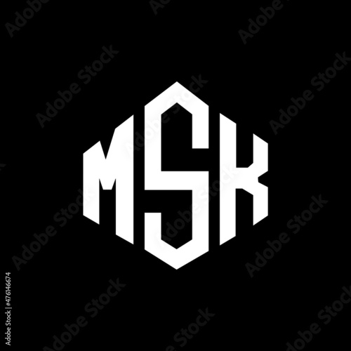 MSK letter logo design with polygon shape. MSK polygon and cube shape logo design. MSK hexagon vector logo template white and black colors. MSK monogram, business and real estate logo.