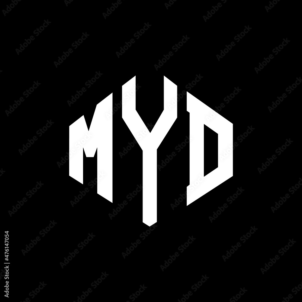MYD letter logo design with polygon shape. MYD polygon and cube shape logo design. MYD hexagon vector logo template white and black colors. MYD monogram, business and real estate logo. - obrazy, fototapety, plakaty 