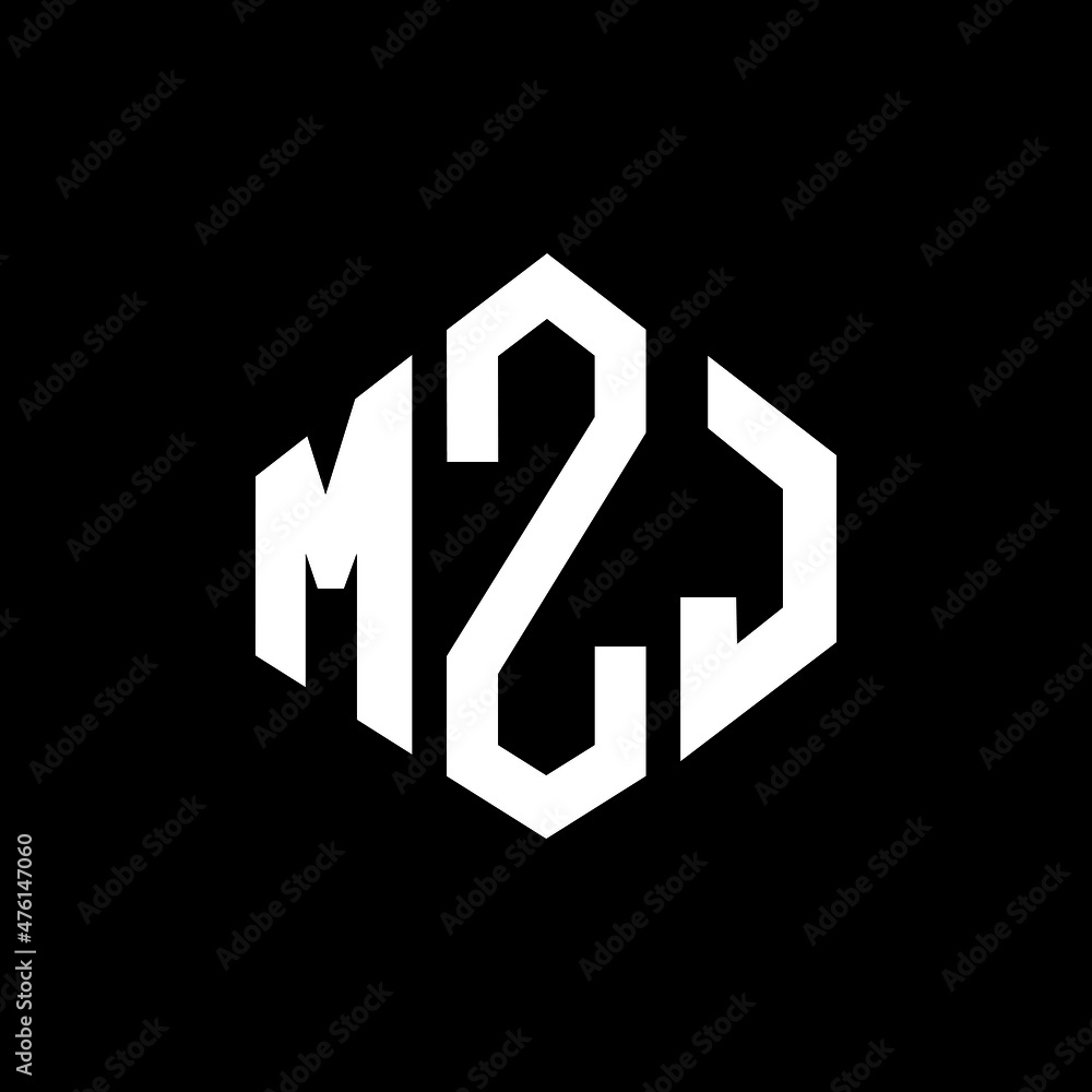 MZJ letter logo design with polygon shape. MZJ polygon and cube shape logo design. MZJ hexagon vector logo template white and black colors. MZJ monogram, business and real estate logo.