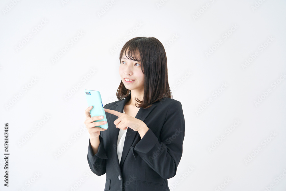 女性 ビジネス スマホ 白背景 女性 ビジネス スマホ 白背景