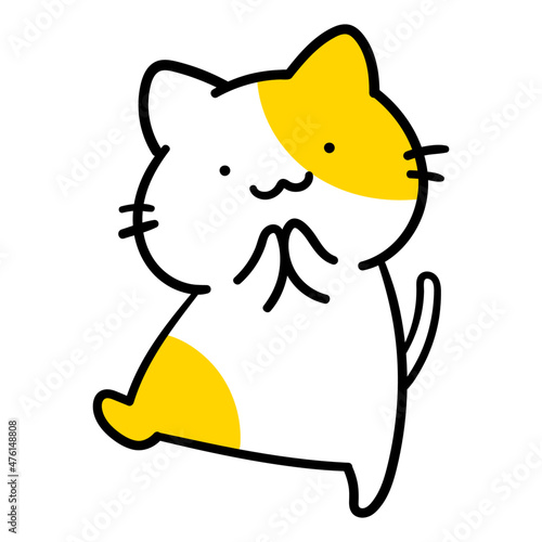 嬉しそうにするかわいいねこのキャラクターの手書き風イラスト