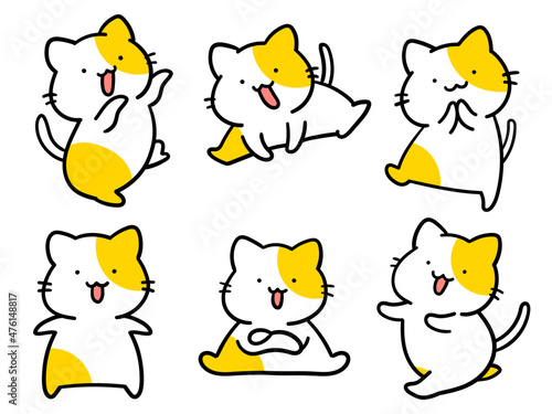 色々な動きをするかわいいねこのキャラクターの手書き風イラストセット