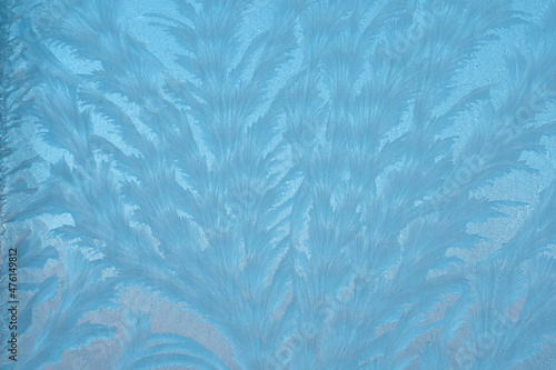 Frosty ice patterns on the glass are dendrites, similar to bizarre plants. Winter, Christmas