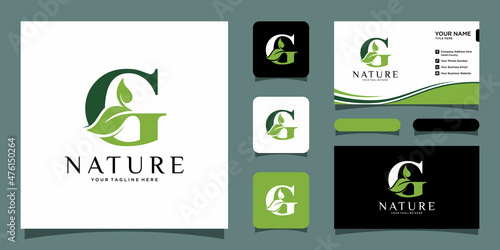 Initial Letter G With Leaf Luxury Logo. Green leaf logo Template vector Design.