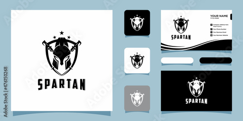 Spartan logo and vector design helmet and head with business card design template