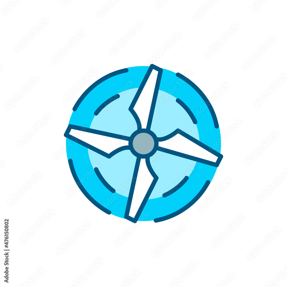 Drone propeller top view with rotating blades. Pixel perfect, editable stroke colorful icon
