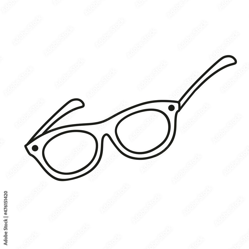 Single hand drawn sunglasses for typography and graphic design. Isolated on white background. Doodle vector illustration. Black outline, monochrome Illustration. Single hand drawn sunglasses for typography and graphic design. Isolated on white background. Doodle vector illustration. Black outline, monochrome Illustration.
