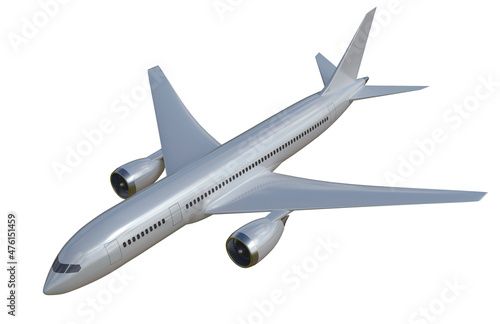 Passenger aircraft flying on white background, 3d illustration