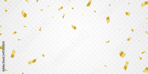 Photo Celebration background template with confetti and gold ribbons