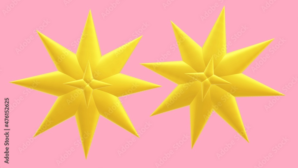3d illustration luxury golden yellow stars isolated on pink background 3d illustration luxury golden yellow stars isolated on pink background