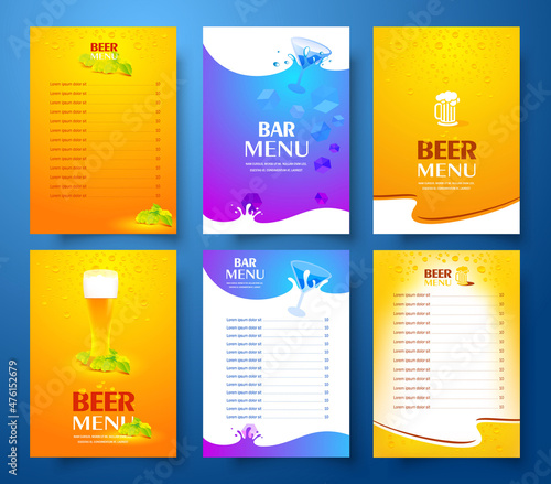 Set Flyer design template beer and alcohol menu card cover